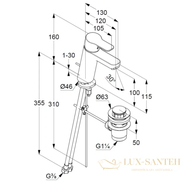 смеситель для раковины kludi pure&easy 371900565 с донным клапаном, хром