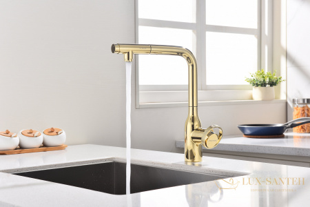 смеситель для кухни под фильтр с выдвижным изливом paulmark urban ur213104-g, золото