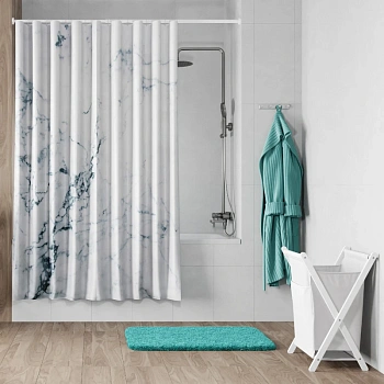 штора wasserkraft aland sc-85102 для ванной комнаты, белый, белый мрамор, синий