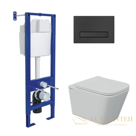 комплект berges 043345: подвесной унитаз floe s с системой инсталляции atom 410 и панелью смыва, черный матовый