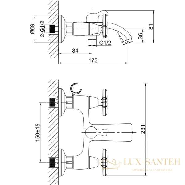 смеситель d&k hessen.goethe da1383241 для ванны, хром