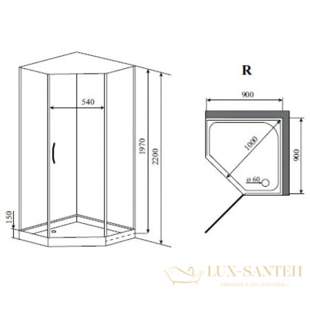 душевая кабина timo elta h-312 r 90x90x220 см, стекло прозрачное