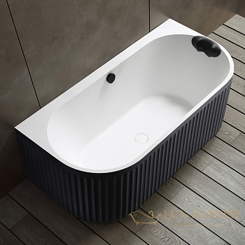 ванна пристенная из искусственного камня abber leipzig am9916bw, 170х80х63h см, белый матовый/черный матовый