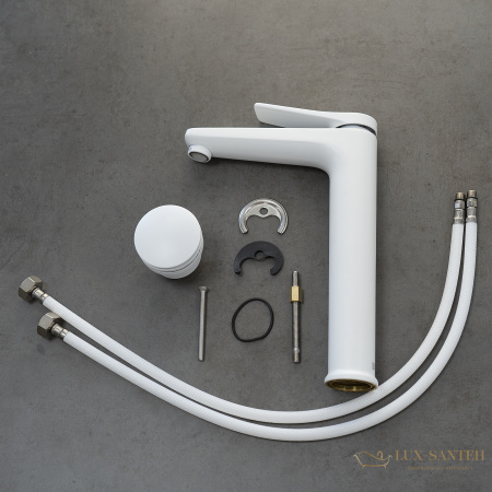 смеситель для раковины lemark bronx lm3709mw, с донным клапаном, белый матовый