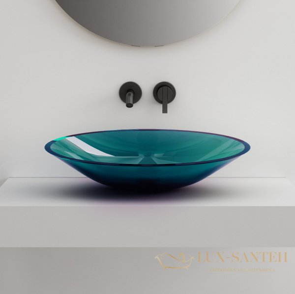 раковина накладная прозрачная abber kristall at2812aquamarin, 53,5х42,5 см, бирюзовый