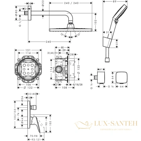 душевая система скрытого монтажа hansgrohe crometta e 240 1jet с однорычажным смесителем 27957000