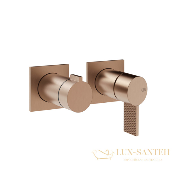смеситель для душа встраиваемый gessi inverso diamantato 73638.708, на 2 выхода, copper brushed pvd