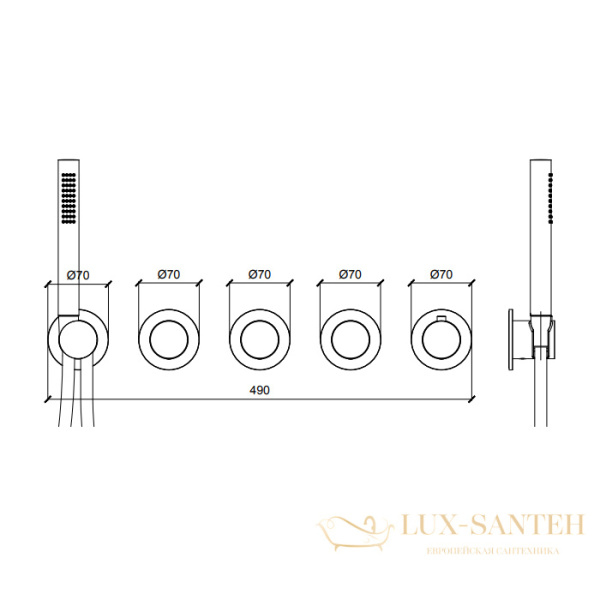 термостат для душа встраиваемый almar push modular e180434.gm, внешняя часть, на 3 выхода, оружейная сталь брашированная pvd