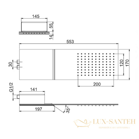 верхний душ  120х200 мм fima carlo frattini showerhead f2346cr, 2 режима, хром