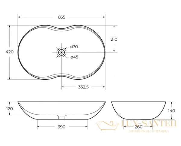 раковина-чаша belbagno bb1334 66 см, белый