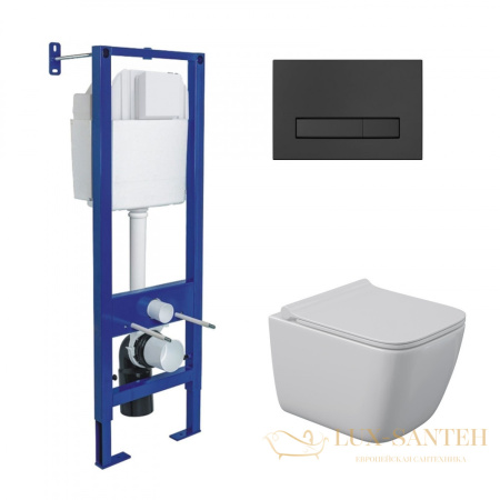 комплект berges 043362: подвесной унитаз quattro s с системой инсталляции atom 410 и панелью смыва, черный матовый