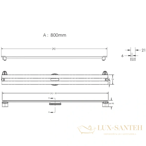 душевой канал berges super slim 090054 800 мм, матовый хром