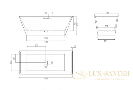 ванна свободностоящая из искусственного камня abber berlin am9912, 170х75х60h см, белый матовый