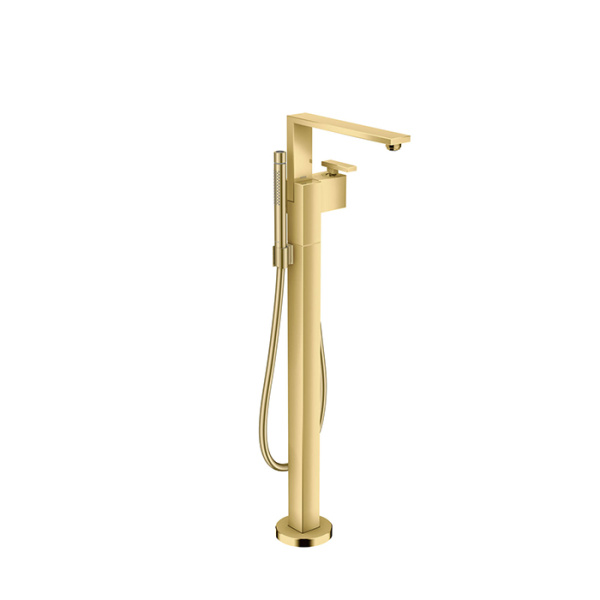 axor edge, 46440990, смеситель для ванны напольный, на 1 отв., с ручным душем, излив 255мм, цвет полир. золото