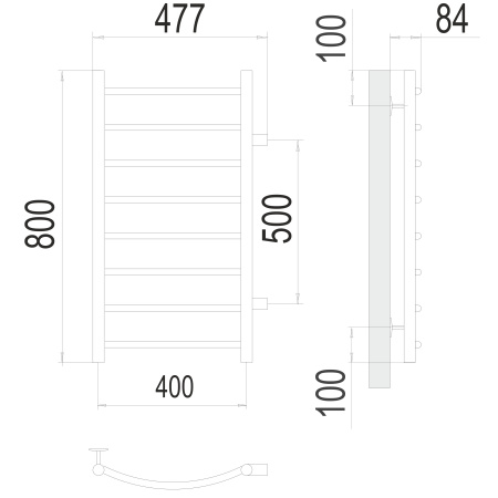 полотенцесушитель водяной terminus классик 4670078530233 п8 400x800 с боковым подключением 500