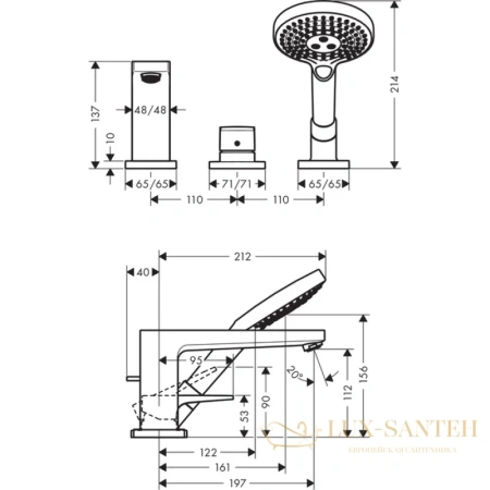 смеситель для ванны hansgrohe metropol 74550000, хром