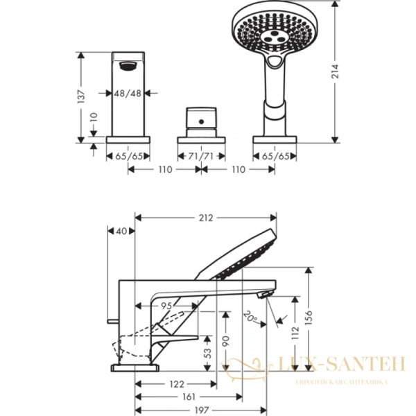 смеситель для ванны hansgrohe metropol 74550000, хром