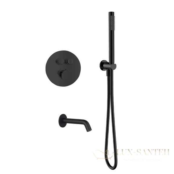 душевая система встраиваемая для ванны с термостатом aquame aqm8407mb, черный матовый
