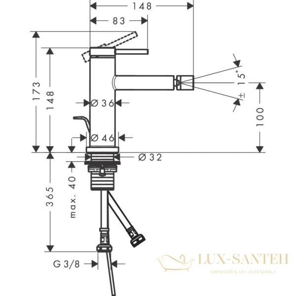 смеситель для биде с донным клапаном hansgrohe tecturis s 73201000, хром