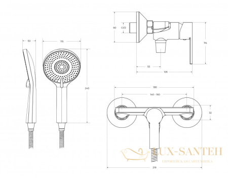 смеситель для душа belbagno aurora-esdm-crm, с ручным душем, хром глянцевый глянцевый 