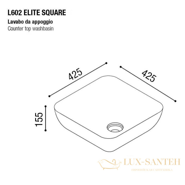 раковина накладная aet elite square 43x43 см., без отверстия под смеситель, цвет черный матовый с эффектом мрамора l602t0r0v0483