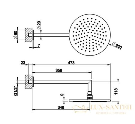 верхний душ gessi ingranaggio 63348.299 ø 250 мм, black xl