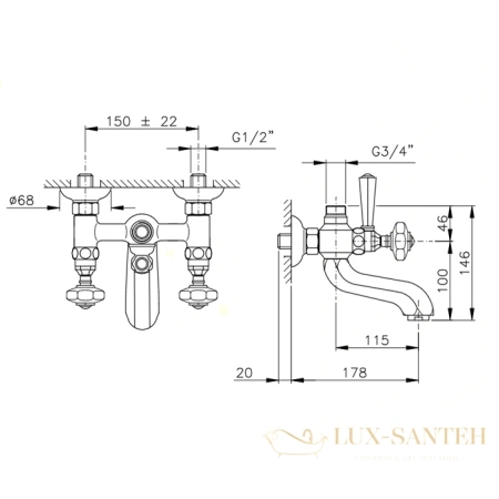 смеситель для ванны nicolazzi teide, 1900bz05, вывод сверху 3/4" (для душевой стойки), бронза