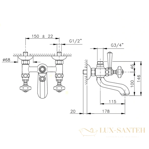 смеситель для ванны nicolazzi teide, 1900bz05, вывод сверху 3/4" (для душевой стойки), бронза