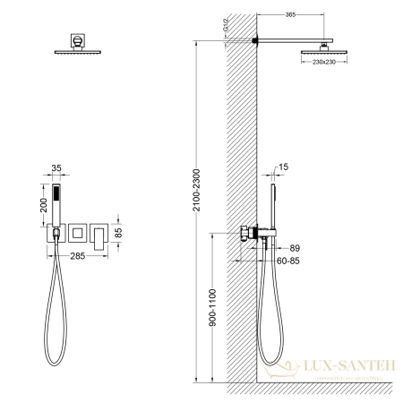 душевая система для душа встраиваемая timo selene sx-2169/03sm, черный матовый