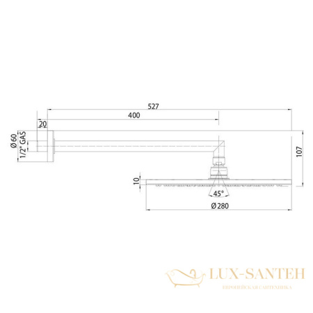 верхний душ с настенным кронштейном bossini cosmo  h70596i.094, 520х280 мм, никель шлифованный