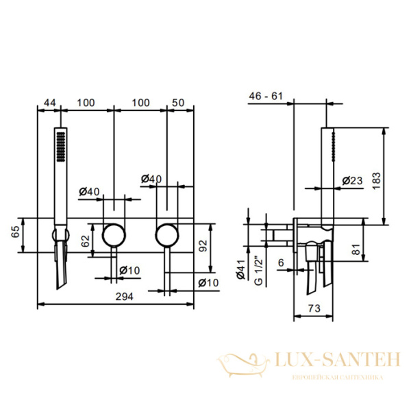 смеситель для душа встраиваемый, fantini nostromo, 50 93 e884b, 2 потребителя, с душем, (наружняя часть), нержавеющая сталь