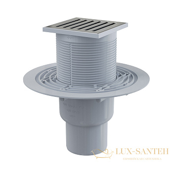 alcaplast сливной трап 105 × 105/50/75, подводка – прямая, решетка – нержавеющая сталь, гидрозатвор – мокрый дизайн 3 apv203