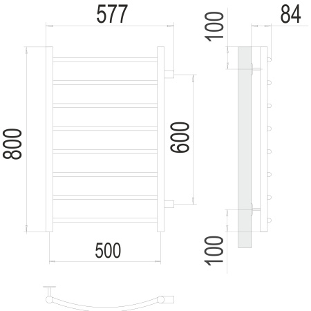 полотенцесушитель водяной terminus классик 4670078530264 п8 500x800 с боковым подключением 600