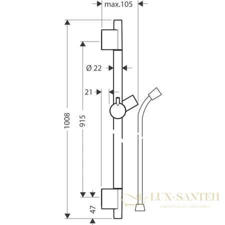 штанга для душа hansgrohe unica s puro 28631670 900 мм, черный матовый