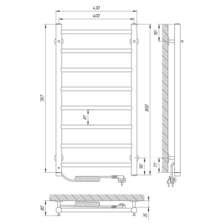 полотенцесушитель с/т laris джаз п8 400/800 левый тэн 73207473, хром