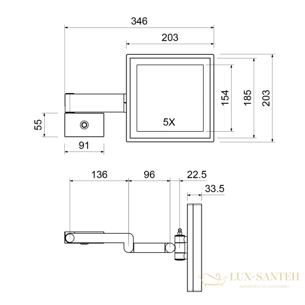 косметическое зеркало timo saona 17074/17, х-5 кратное увеличение, 220 в, холодный свет, с возможностью скрытого подключения, золото матовое