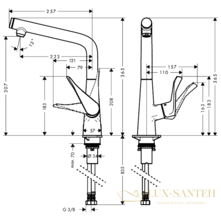 смеситель hansgrohe metris select 14883000 для кухонной мойки