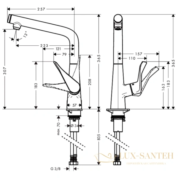смеситель для кухни hansgrohe metris select сталь 14883800