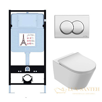 комплект jacob delafon bastille edab103-cp, унитаз, инсталляция, сиденье микролифт, панель смыва, хром глянцевый