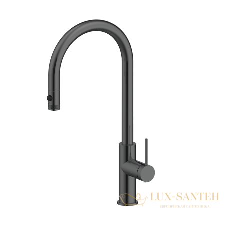 смеситель для кухни под фильтр с выдвижным изливом paulmark galant ga213077-gm, вороненая сталь