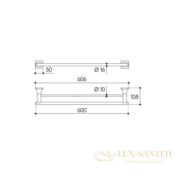 полотенцедержатель двойной 600 мм, aqueduto respingo res0700, хром