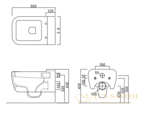 унитаз подвесной, cielo, shui, shvsb tl, 360*550*290h мм, с комплектом креплений, talco