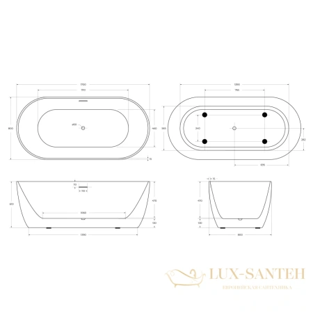 ванна акриловая свободностоящая 170x80 см belbagno bb413-1700-800-matt, белый матовый