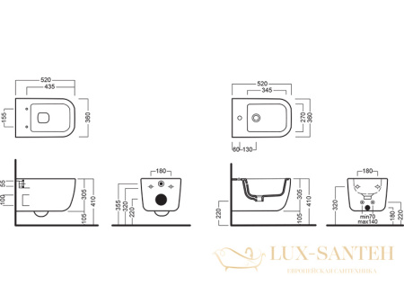 биде подвесное hatria bianca y1x501, с креплениями в комплекте, 36x52 см, белый глянцевый