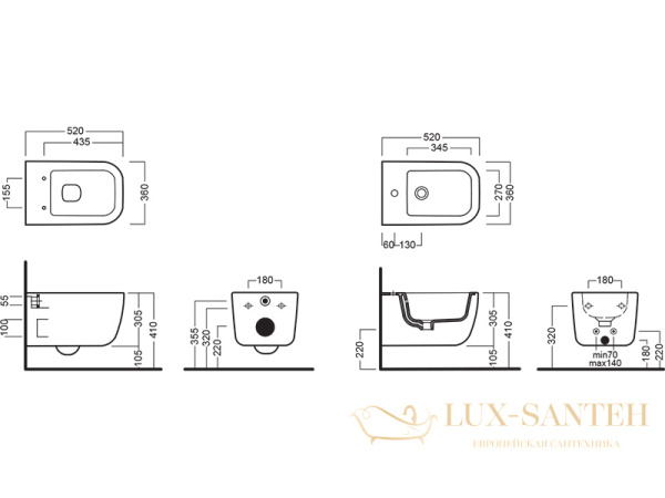 биде подвесное hatria bianca y1x501, с креплениями в комплекте, 36x52 см, белый глянцевый