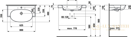 раковина laufen the new classic 8.1385.5.400.108.1 подвесная 80 см, белый глянцевый