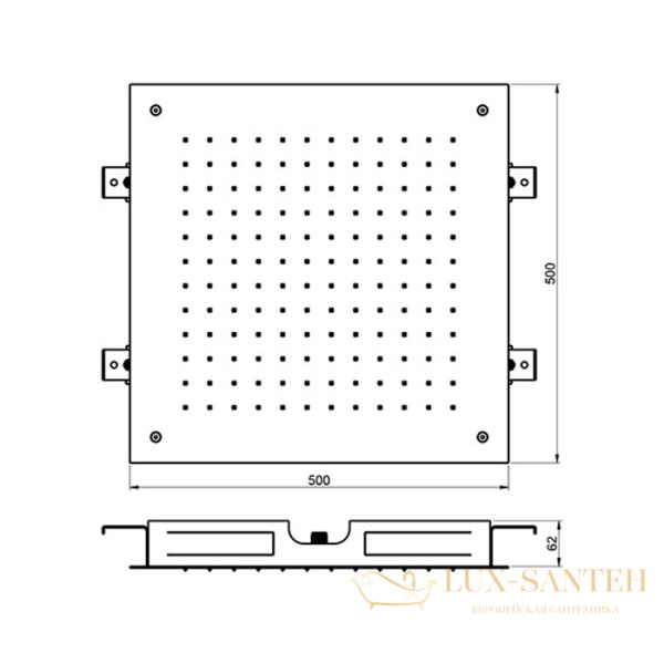 верхний душ встраиваемый 500х500 мм, almar square temptation, e044024.ms, нержавеющая сталь полированная