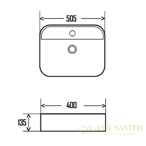 раковина накладная aquame aqm5001, 505*400 мм, 1 отверстие под смеситель, белый глянцевый
