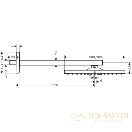 верхний душ hansgrohe raindance e air 1jet 300 с держателем 390мм. 26238000