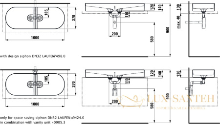 раковина laufen sonar 8.1234.8.400.112.1 накладная 100 см, белый 